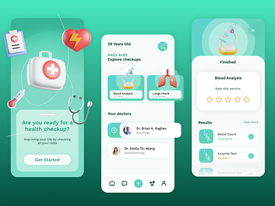 Medical Checkup Mobile App appdesig designer graphic design logo mobiledesign typography ui ux visualdesign webdesign