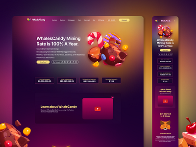 WhalesCandy Landing Page - Defi Dapp app blockchain branding dapp defi design figma graphic design illustration typography ui uiux ux vector web app