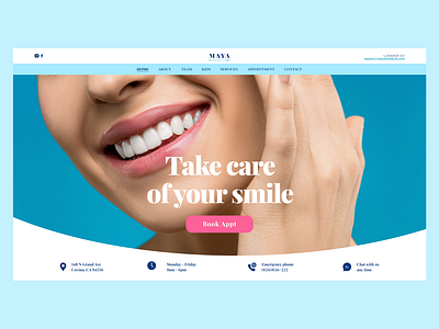 Maya dental care - Day 29 30daysofweb appointment blue booking care dentist design design challenge desktop figma health lips pink smile stomatology teeth tooth ui web white