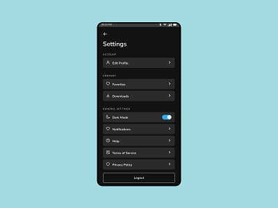 Daily UI Challenge - Day 07 - Settings - Dark Mode black daily ui daily ui challenge dark mode mobile design settings page ui