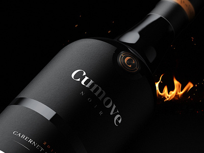 Cumove NOIR black branding black wine black wine branding bottle branding charcoal wine chracoal cumove noir fire label graphic design label design premium wine wine wine label wine label design