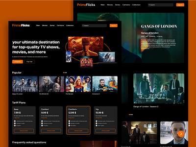 Movies & TV Shows Landing page Design (Prime Flicks) colorful ui design figma movie website movie website design tv show ui ui design uiux user interface ux design web design website