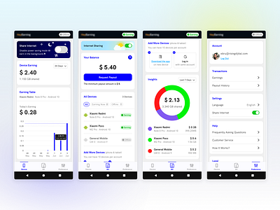 Proxy App - Passive Income app balance bandwith data design devices graphic design income insights internet mobile offline online passive payment profile proxy share switch ui