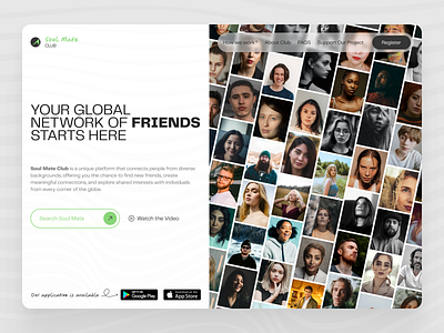 A website for a friend discovery platform app application branding concept design hero section illustration logo match network search friend ui ux