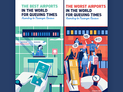 :::Queues at airports::: airports editorial illustration illustrated infographic illustration infographic infographic design infographic illustration travel vector vector illustration