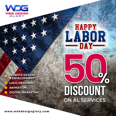 Labor Day Sale Alert! Get 50% OFF on All Services! 3d animation branding graphic design logo motion graphics ui