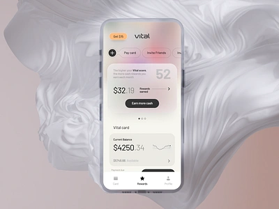 Vital card UI design exploration bank blur branding card cloth creditcard creditscore designsystem fintech home light pink score styleguide toolbar transperent ui ux vital