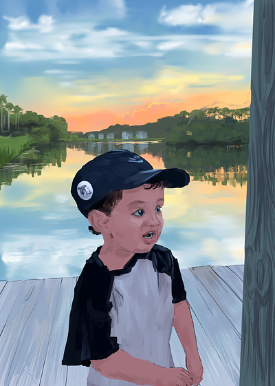 July 26th boy digital paint dock lake sunset