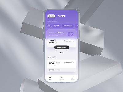 Vital purple UI for banking iOS app by milkinside banking blue brand branding cg clean fintech gray ios iphone15 light logotype minimal minimalistic mockup purple simple ui