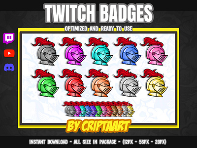 Twitch Badges | 12x Knight badges | Knight helmet | Bit Badges bit badges caballero discord emotes gameplays helmet history horse knigh medieval role play stream sub badges subscribers twitch video games youtube