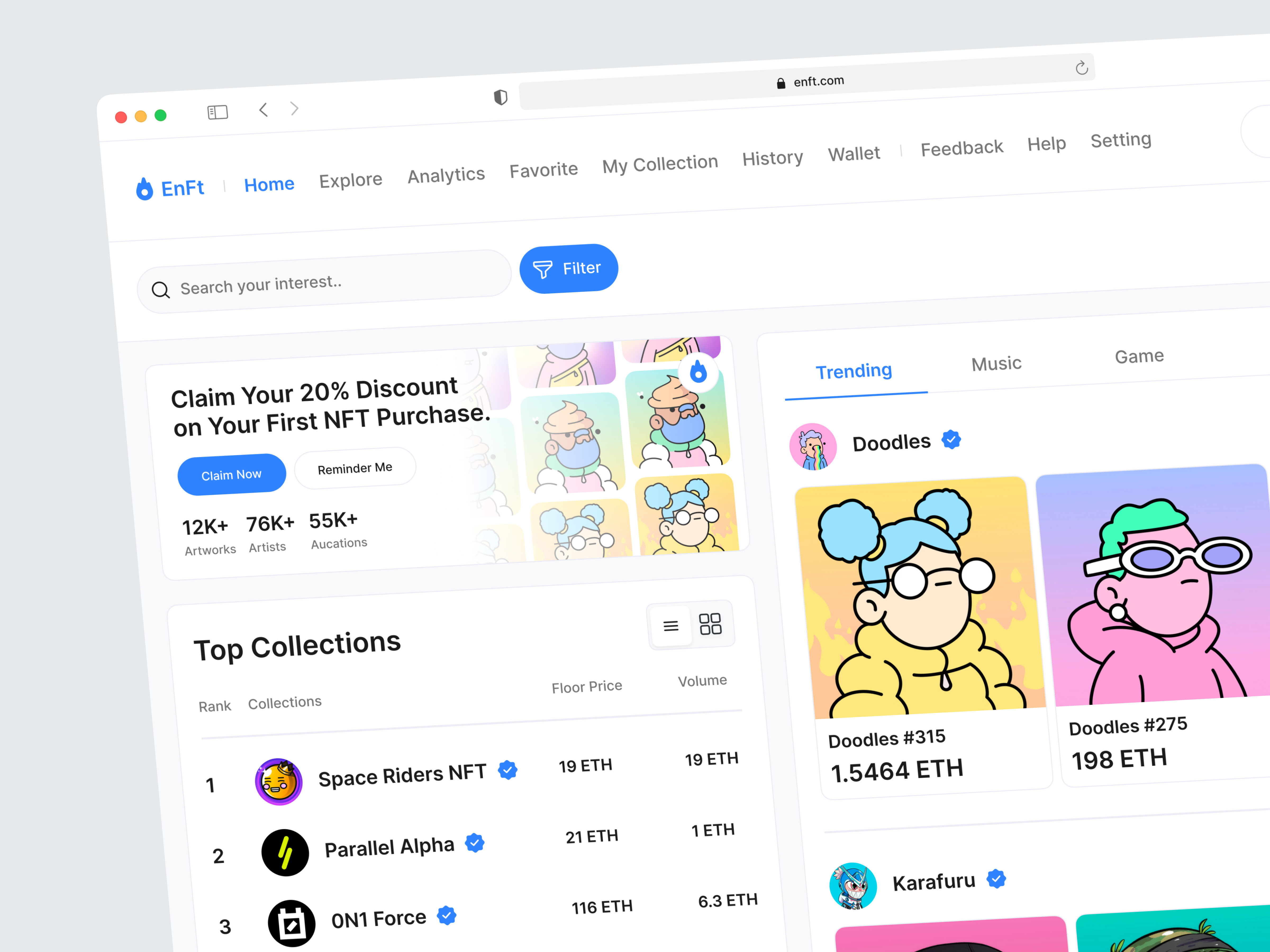 EnFt - NFT Dashboard bank bitcoin blokchain character crypto digital art eth etherium market nft nft art nft marketplace nft token nfts saas wallet web design web3