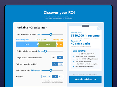 Parkable ROI Calculator conversion optimisation design google ads graphic design illustration social ads uxui website