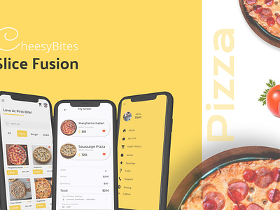 Cheese Pizza Mobile Designs app branding chees cheese pizza design graphic design logo pizza slice pizza ui ux