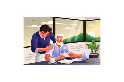 Father and Son Working Together Illustration parenting