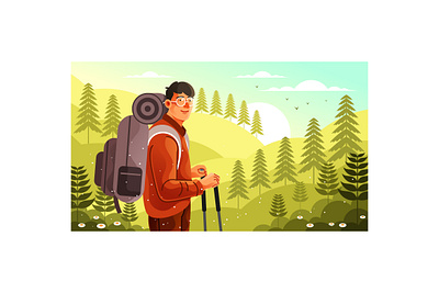 Man Hiking on Mountain Illustration activity