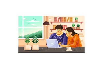 Wife and Husband Working Together Illustration love