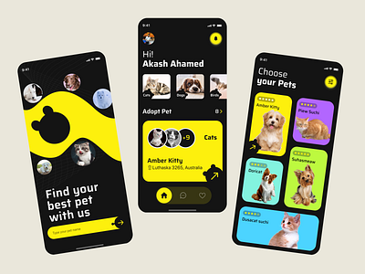 Pet Care App app design apps branding dark app design logo mobile app design pet pet app pet care app pet service pets responsive ui ux
