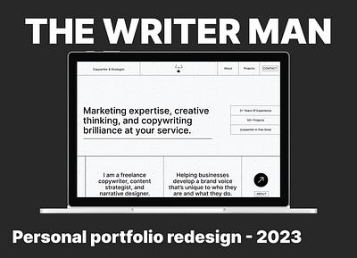 The Writer Man Website Redesign 2d agency animation branding content writing copywriting figma logo portfolio redesign simple ui ux web design wordpress