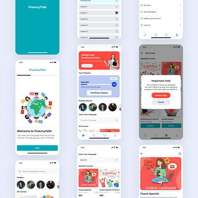 FluencyTalk: Online language learning platform colors design fluent illustration language learning minimal mobile online typography uiux web
