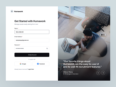 Sign up - Humawork clean create account dashboard design designer graphic design hero landing page log in onboarding sign in sign up ui uidesign ux uxdesign web app web design website