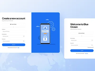 Blue Ocean VPN Dashboard - Sign Up & Login Screen app design blue ocean dashboard internet vpn rp uxcollab ui ui design ui ux user experience user interface ux ux design vpn vpn app vpn app design vpn mobile app vpn website web app website design