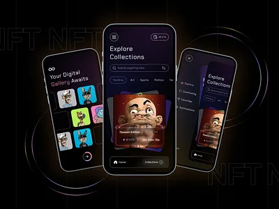 NFT Mobile App, NFT Marketplace blockchain cards crypto cryptoart cryptocurrency digital currency futuristic design hape marketplace mobile mobile app mobile app design nft nft app nft market nft marketplace nftart token trade ui design