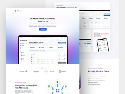 Getbetter Landing Page activity card clean contract customer dashboard design invoice lightmode management minimalist productivity project saas schedule timeline ui
