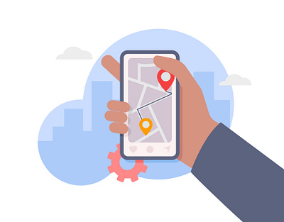 Hand holding smartphone location tracker mobile application👇🏼 graphic design