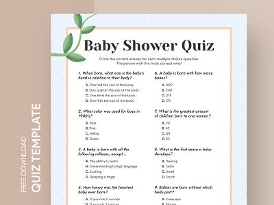 Baby Shower Quiz Free Google Docs Template baby check design doc docs document exam family google ms print printing quiz quizzes template templates test word