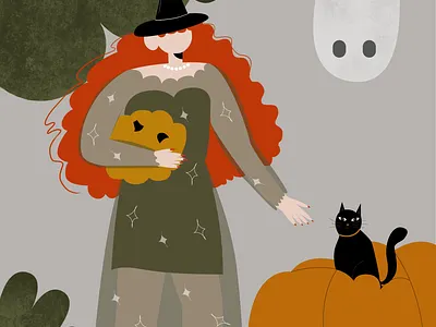 halloween's daughter animal blog image celebrate character comercical design flat flat illustration halloween happy illustration insta vector witch woman