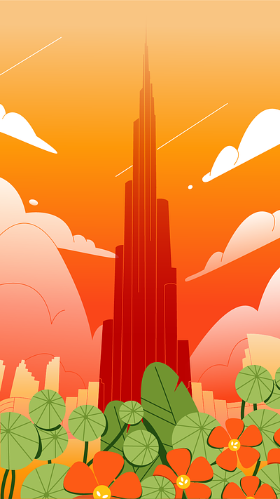 Burj Khalifa architecture background building burj khalifa dubai flowers illustration plants vector