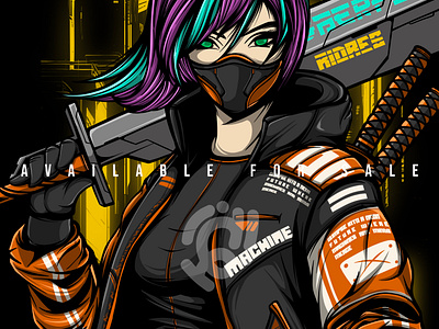 FIGHTER art character clothing cyberpunk design fashion girl illustration ninja samurai t shirt