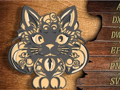 Cat multilayer 3D SVG/Cat 3D mandala/ Cat paper laser cut 3d design graphic design illustration logo ui ux vector
