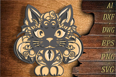 Cat multilayer 3D SVG/Cat 3D mandala/ Cat paper laser cut 3d design graphic design illustration logo ui ux vector