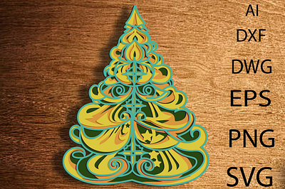 3D Christmas Tree SVG. Cut File. Multilayer Mandala. 3D SVG 3d design graphic design illustration logo ui ux vector