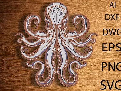 Octopus Multilayer Svg/3D Octopus/Paper/Laser Cut design graphic design illustration logo ui ux vector