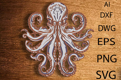 Octopus Multilayer Svg/3D Octopus/Paper/Laser Cut design graphic design illustration logo ui ux vector