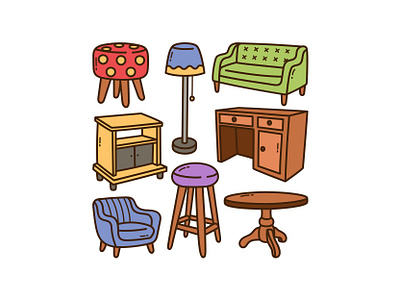 Furniture Doodle Set chair cupboard cute doodle furniture illustration sofa vector