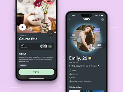 A community for women "WO" animation app branding design develop logo ui ux