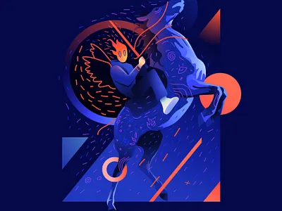 Rider blue digital art graphic design horse illustration orange rider vector art
