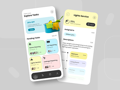 Task Management App for Home Services app design cleaning services home repair home repairing home service app home services mobile app design on demand app repairing services schedule service app task management task management app taskers time tracking tracking ui design uiux work allocation workflow