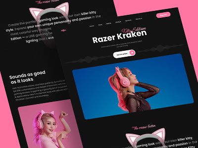 Headphones Landing Page black concept design headphones kitty kraken landing page pink razer ui uiux ux webdesign website