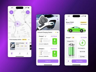 Charger Station App car app charger station app charger stations elcetro car app electro car figma ios app design iphone 14 pro mobile app design uxui design