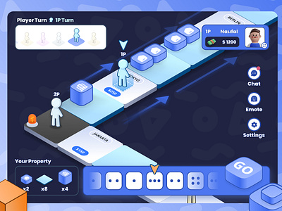 Monopoly Game - UI Game Concept blue cash clean ui game game design game monopoly game ui isometric modern modern game money monopoly monopoly design online game ui ui game uiux ux game web design web game