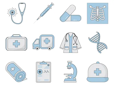 Minimal Medical Flat Icons. doctor graphic design icon icon design illustration medical pills stethoscope syringe