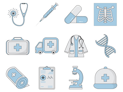 Minimal Medical Flat Icons. doctor graphic design icon icon design illustration medical pills stethoscope syringe