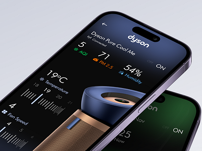 Dyson Link App - Concept app aqi humidity clean daily design dyson app dyson home control fan speed figma home app illustration iphone app minimal on off remote control robot vaccum temperature control ui ux weather control