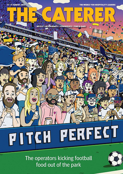 Pitch Perfect X Daniel Sulzberg cartoon crowd magazine soccer sports