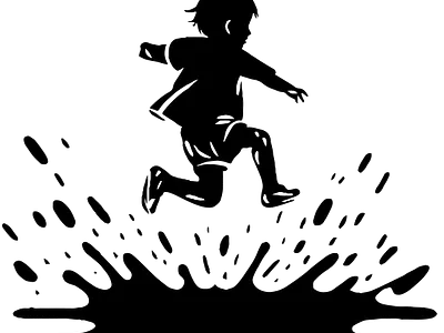 Kid jumps in a puddle
