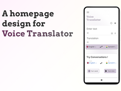 Voice Translator design challenge homepage iconography light mobile translator ui